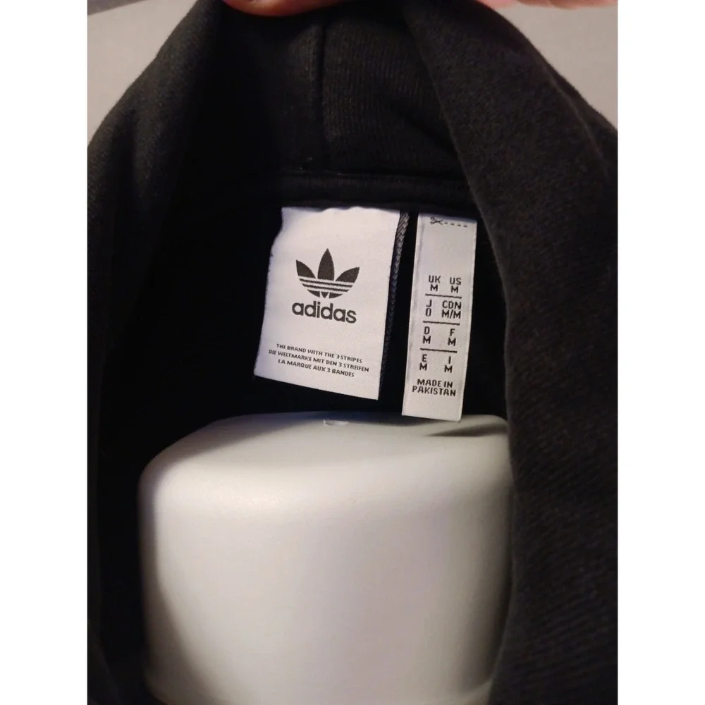 Adidas Cotton Hoodie Size M Men Black Spellout 3 Stripes Trefoil Pullover Y2K